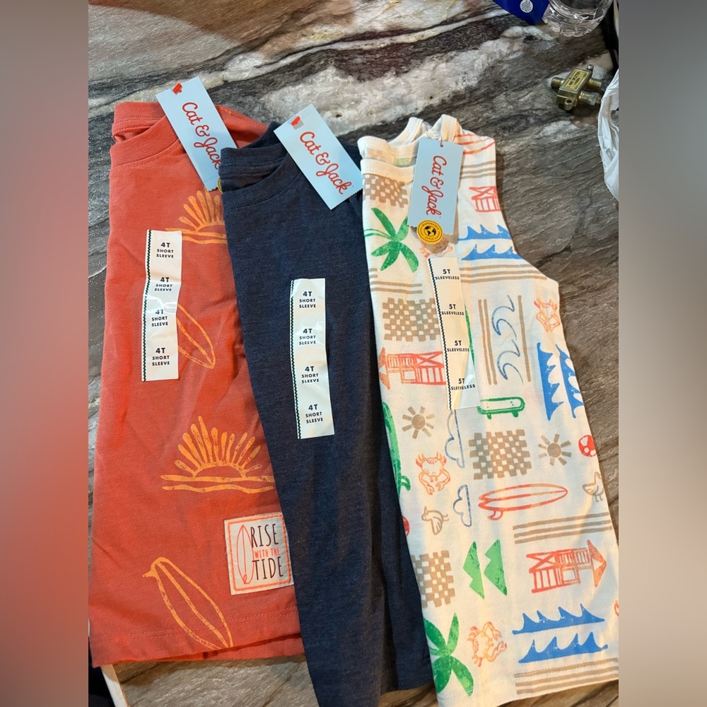 🦄NWT Bundle - Cat & Jack - 3 Shirts & 1 Cargo Short 4T/5T Blue - Orange - Brown